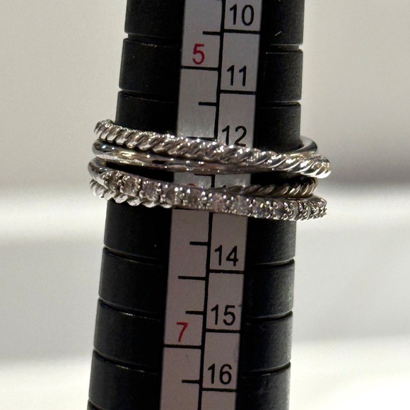 DAVID YURMAN Sterling Silver 14K White Gold Diamond Crossover Cable Ring - Picture 6 of 8